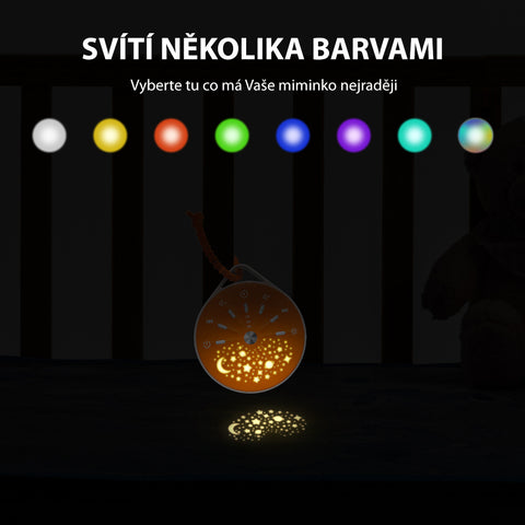 MERICARE K6 hrající usínáček s noční oblohou, 10 uspávácích melodií, 7 světelných módů, USB nabíjení