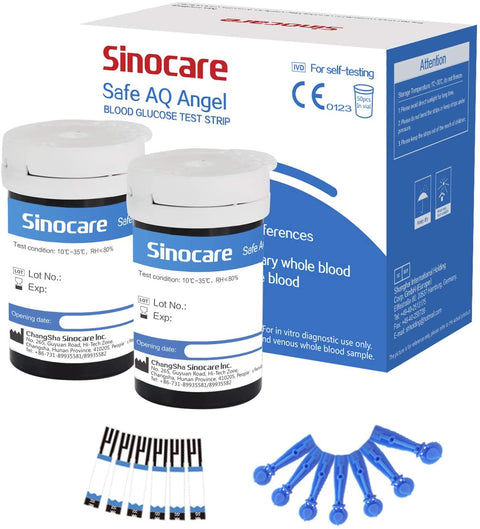 SINOCARE set 50 náhradních proužků + 50 lancet pro glukometr Safe AQ Angel