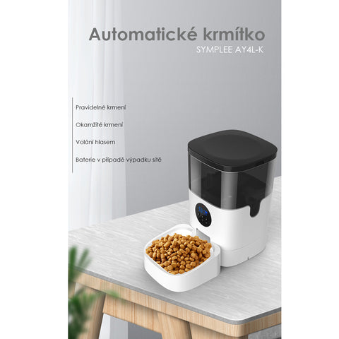 SYMPLEE DU4L-K automatický dávkovač krmiva pro psy a kočky, 4 l, notifikace pomocí vašeho hlasu