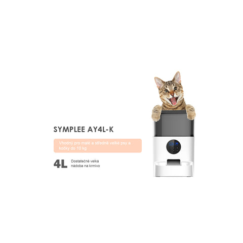 SYMPLEE DU4L-K automatický dávkovač krmiva pro psy a kočky, 4 l, notifikace pomocí vašeho hlasu