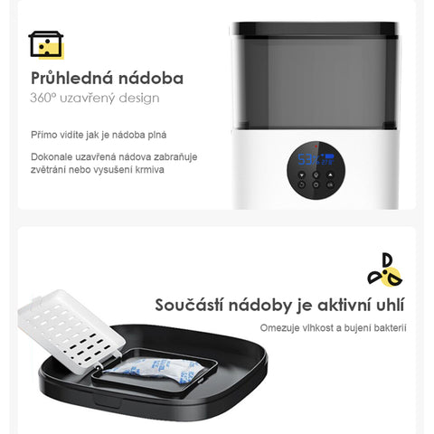 SYMPLEE DU4L-K automatický dávkovač krmiva pro psy a kočky, 4 l, notifikace pomocí vašeho hlasu