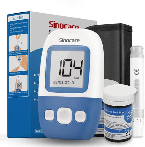 SINOCARE glukometr Safe AQ Angel, 25 proužků, 25 lancet, odběrové pero, taštička