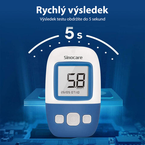 SINOCARE glukometr Safe AQ Angel, 25 proužků, 25 lancet, odběrové pero, taštička