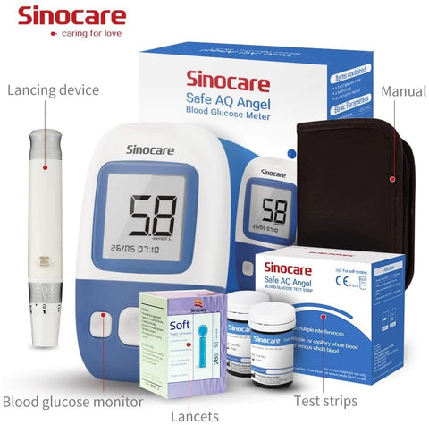 SINOCARE glukometr Safe AQ Angel, 25 proužků, 25 lancet, odběrové pero, taštička