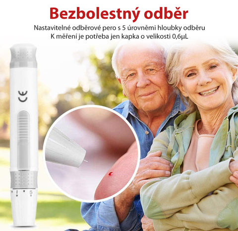 SINOCARE glukometr Safe AQ Angel, 25 proužků, 25 lancet, odběrové pero, taštička